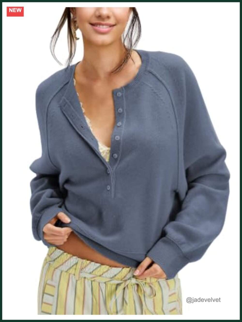 Half Button Henley Neck Pullover Sweater Long Sleeve Acrylic Cotton
